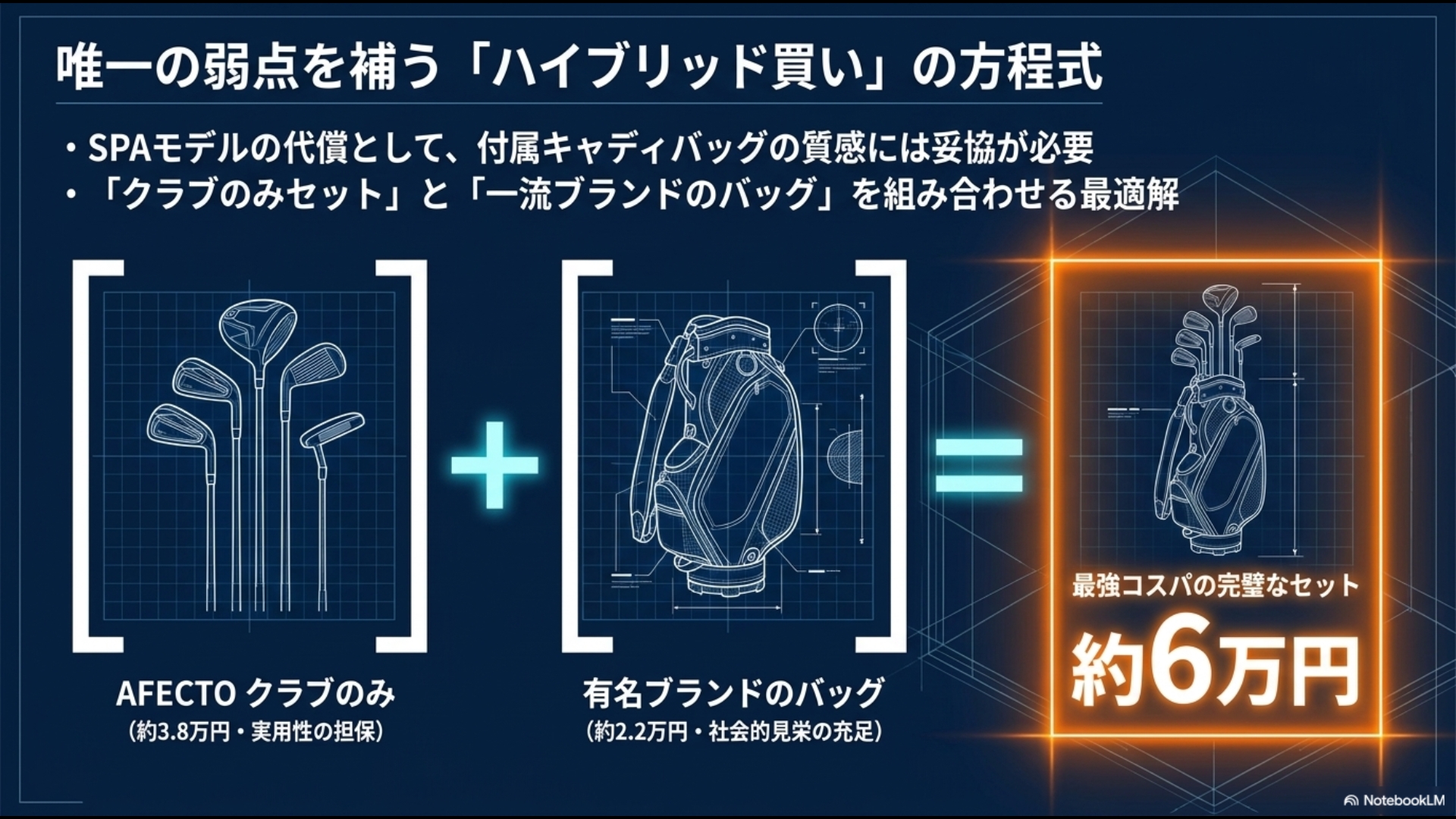 アフェクトのクラブのみセット約3.8万円と有名ブランドバッグ約2.2万円を合わせ、約6万円で最強セットを作る方程式