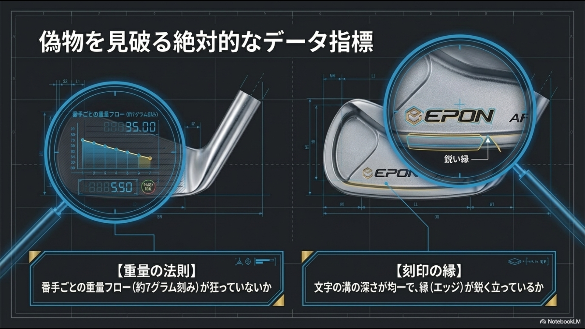 番手ごとの重量フローの法則性と、本物特有の均一で鋭い刻印の縁（エッジ）をルーペで確認する真贋判定のポイント