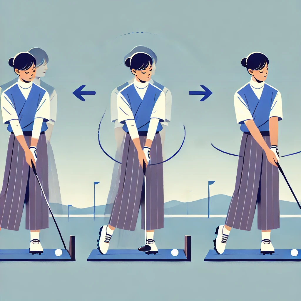 A-clean-responsive-style-illustration-of-a-Japanese-female-golfer-in-her-20s-practicing-swing-correction-steps-with-focus-and-confidence.-She-is-show.webp