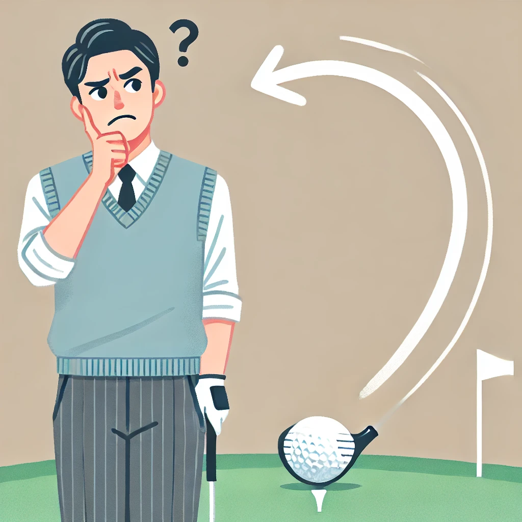 A-clean-and-modern-flat-style-illustration-showing-a-frustrated-Japanese-male-golfer-in-his-30s-watching-his-golf-ball-curve-sharply-to-the-right-afte.webp