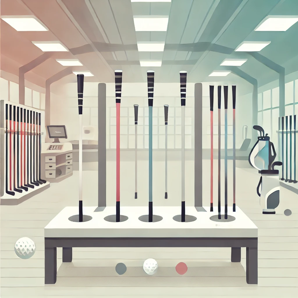 A-clean-and-modern-flat-style-illustration-of-three-different-golf-shafts-displayed-diagonally-on-a-simple-rack-each-optimized-for-slicers.-The-shaft.webp