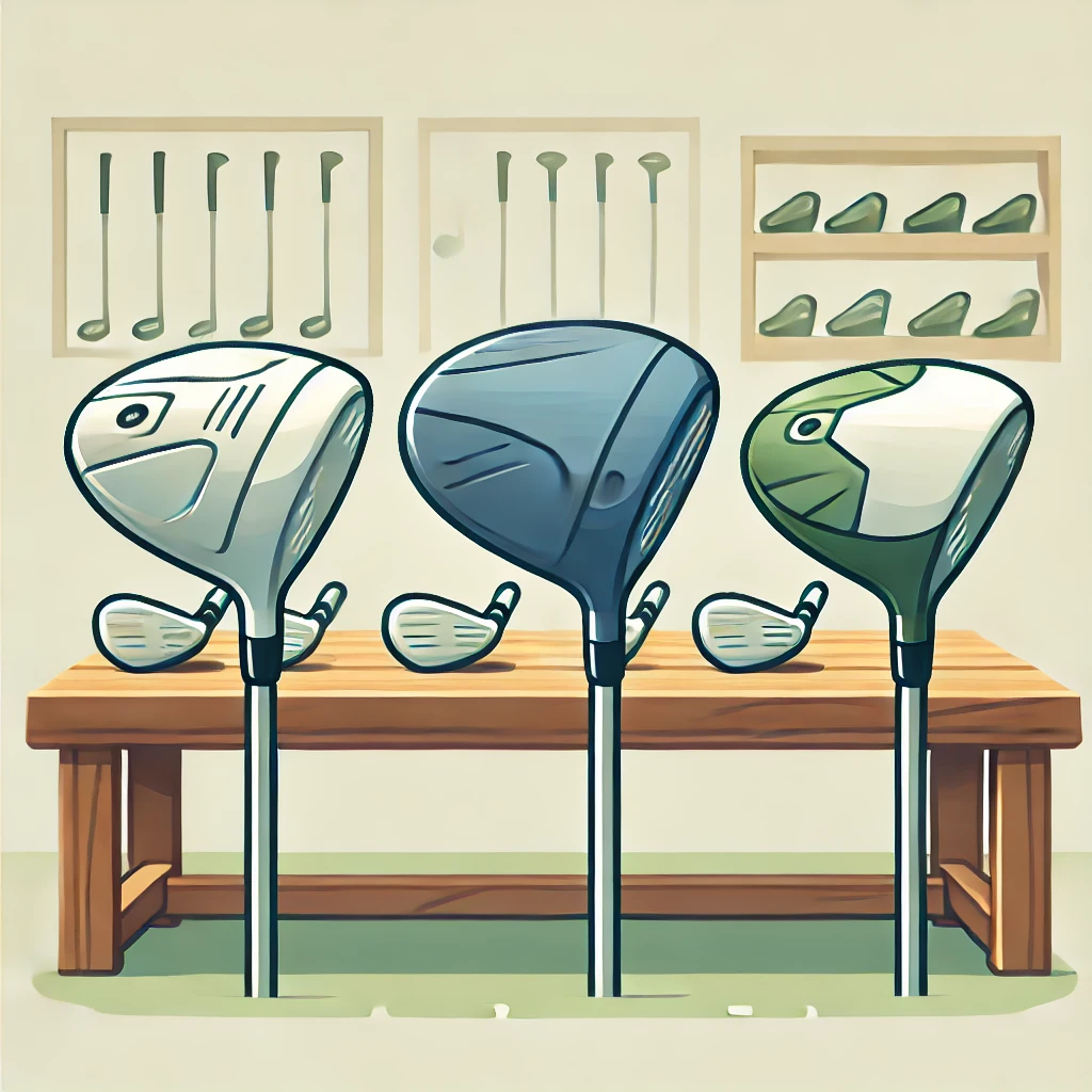 A-clean-and-modern-flat-style-illustration-showing-three-high-quality-used-golf-drivers-laid-out-neatly-on-a-wooden-bench-or-display-table-at-a-golf-s.webp