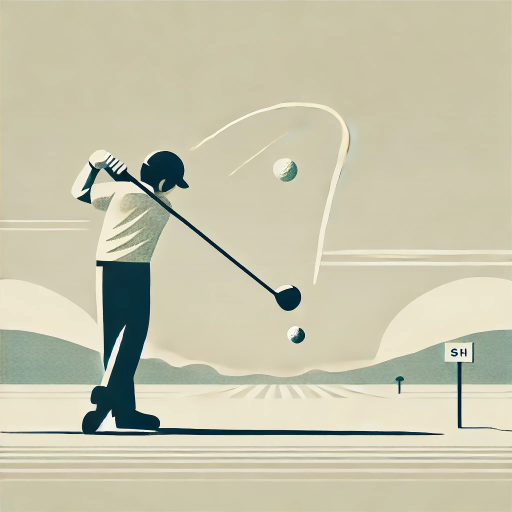 A-modern-minimalist-illustration-of-a-Japanese-golfer-swinging-a-golf-driver-on-the-course-and-despite-a-slight-off-center-hit-the-ball-flies-straig.webp