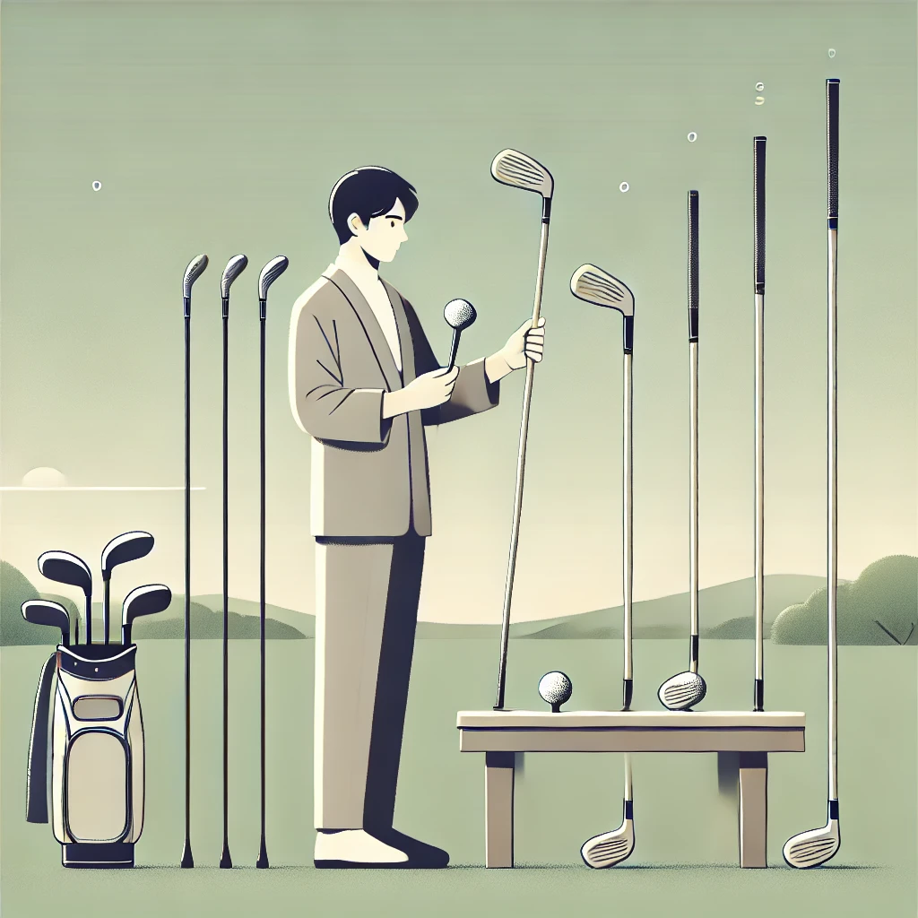 A-clean-minimalistic-illustration-in-a-responsive-design-style-showing-a-Japanese-male-golfer-comparing-different-golf-driver-shafts-of-various-lengt.webp