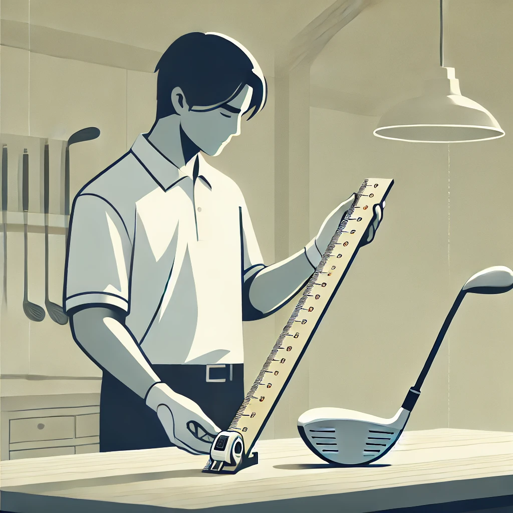 A-clean-minimalist-illustration-in-responsive-design-style-showing-a-Japanese-male-golfer-using-a-tape-measure-and-ruler-to-measure-the-length-of-a-g.webp