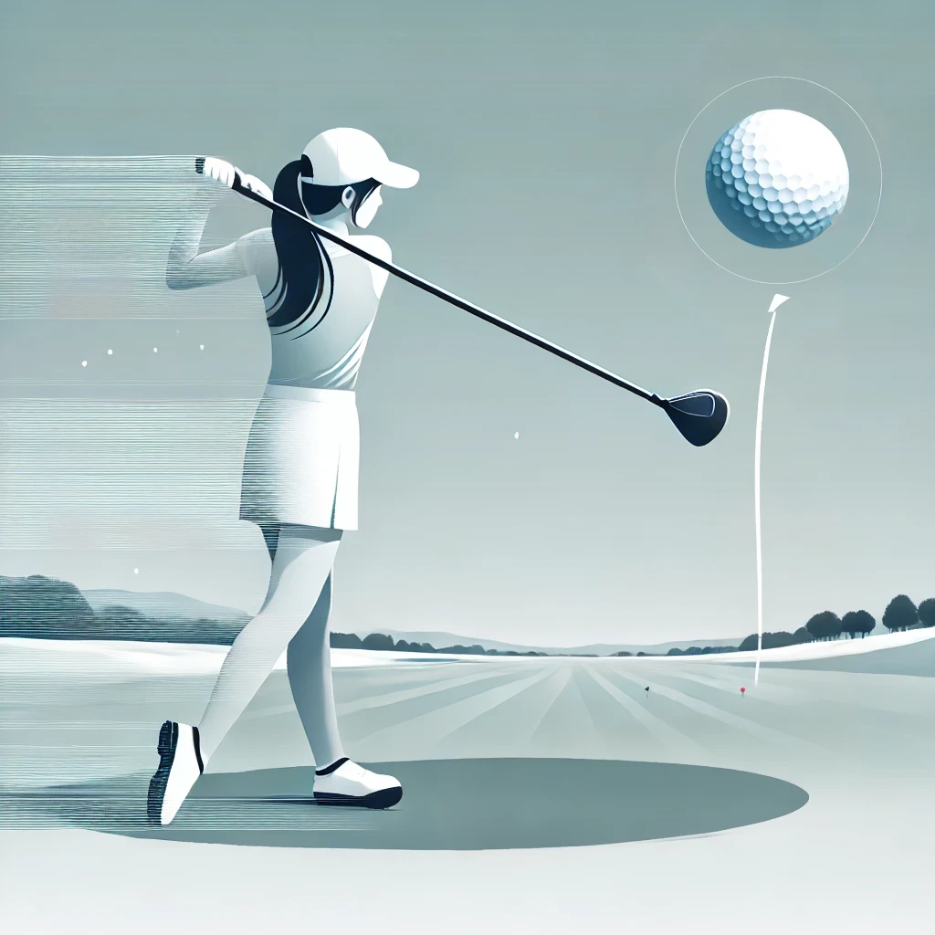 A-clean-minimalist-illustration-in-a-responsive-design-style-showing-a-Japanese-female-golfer-making-a-long-straight-drive-using-a-properly-matched-.webp