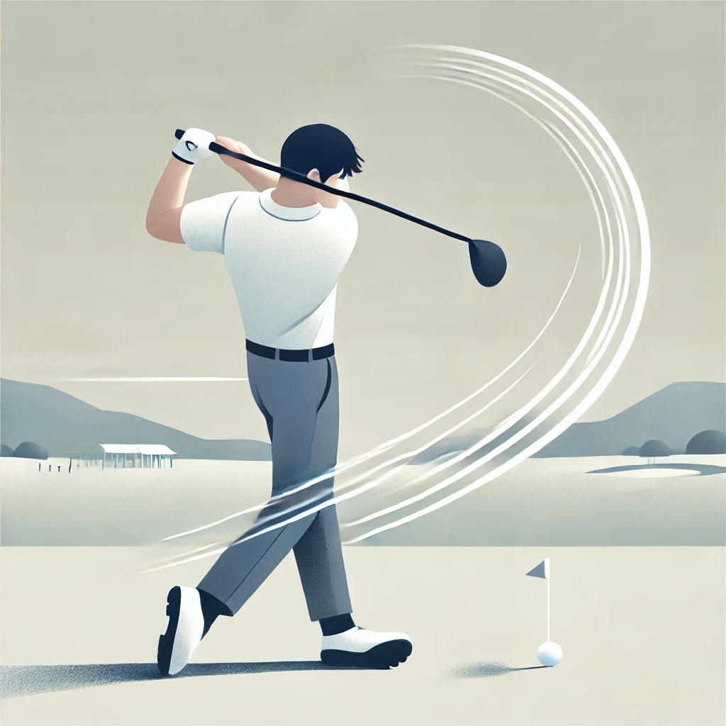 A-clean-minimalist-illustration-in-a-responsive-design-style-showing-a-Japanese-male-golfer-mid-swing-with-a-driver.-The-golfers-form-is-realistic-a.webp