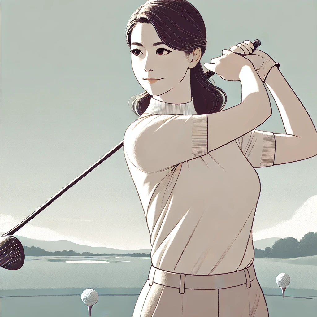 A-clean-responsive-style-illustration-of-a-Japanese-woman-in-her-50s-practicing-a-driver-swing-on-a-calm-golf-course.-She-looks-composed-and-determin.webp