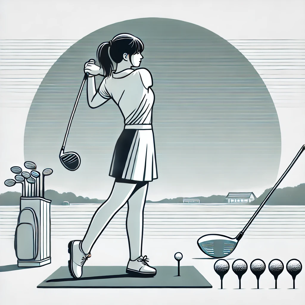 A-clean-and-minimalist-illustration-of-a-Japanese-female-golfer-using-a-forgiving-and-lightweight-driver-designed-specifically-for-women.-She-is-capt.webp