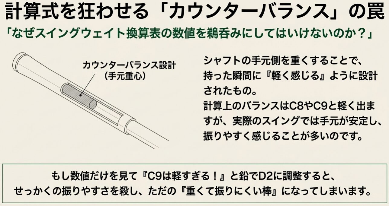 カウンターバランス設計のシャフト構造(手元重心)の図解