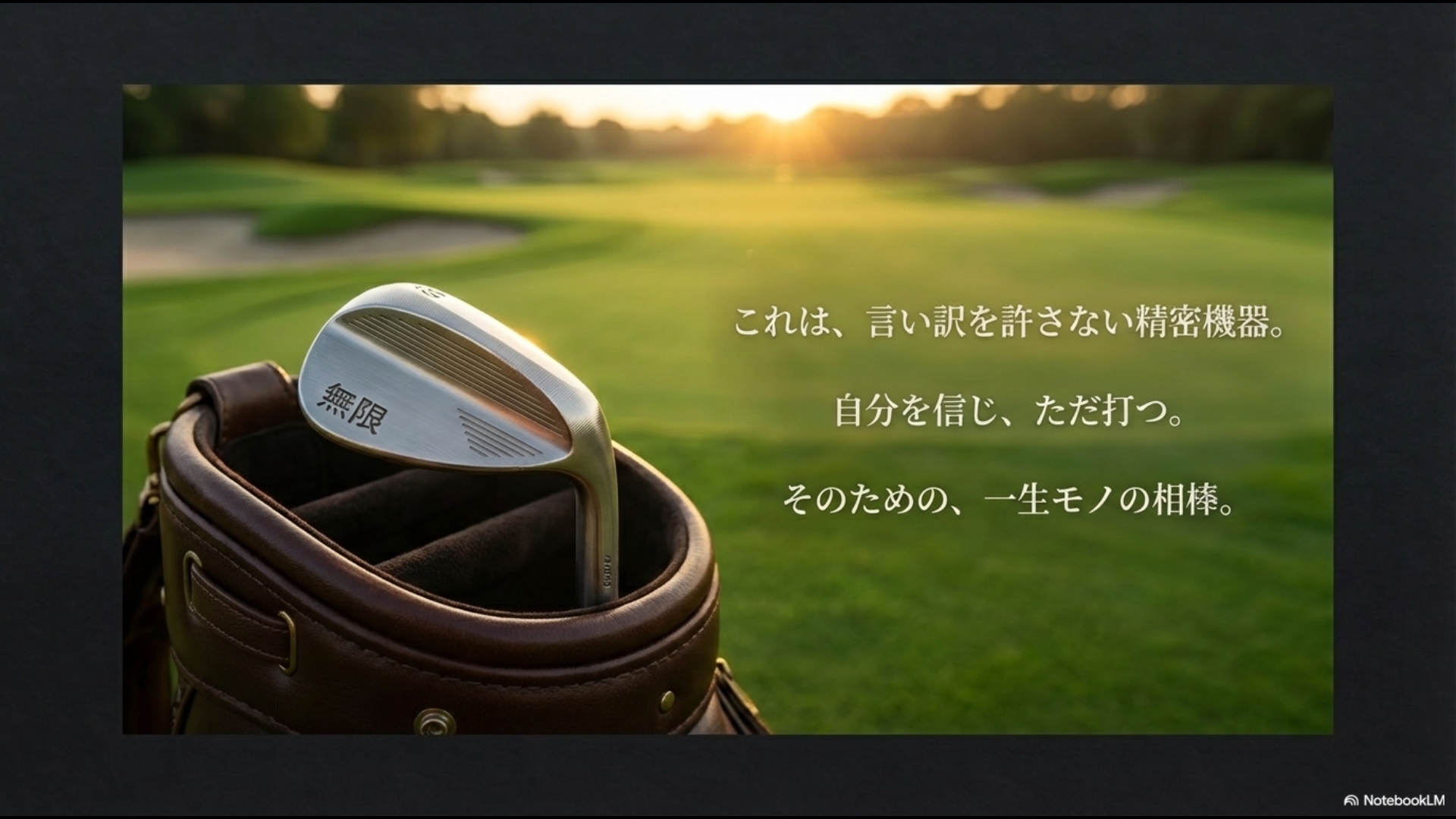 自分を信じて打つための精密機器、一生モノの相棒としての無限ウェッジのメッセージスライド