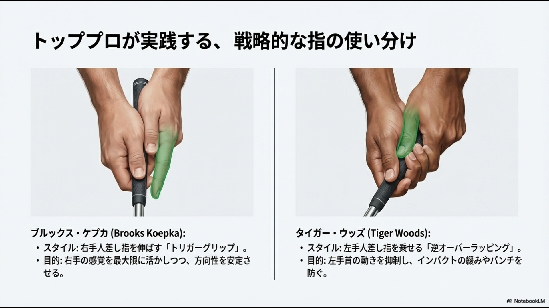 ケプカとタイガー・ウッズのパターグリップ比較
