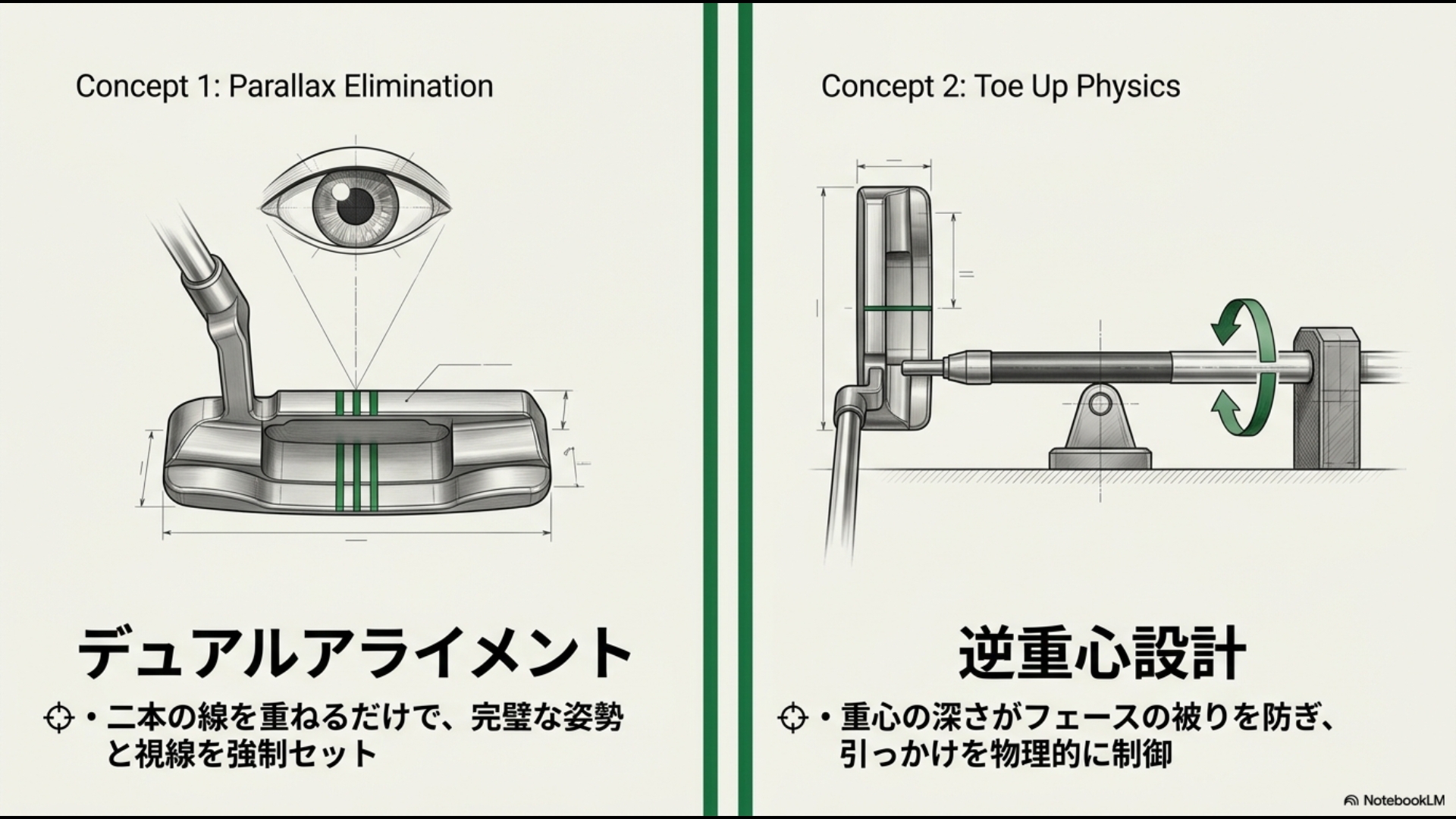 視差を排除するデュアルアライメントと引っ掛けを抑制する逆重心設計(Toe Up)の物理的メカニズム