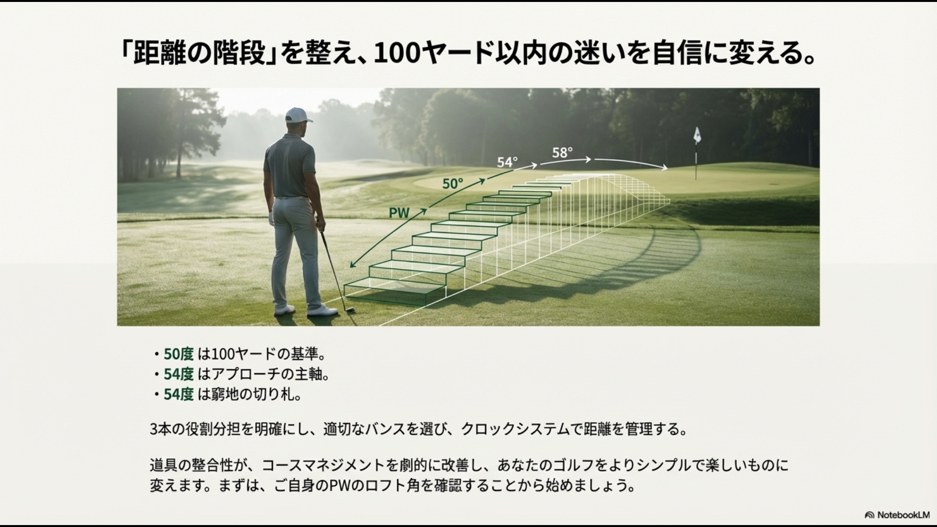 PWから58度まで飛距離の階段を整え役割分担を明確にした理想的なウェッジセッティングのまとめ