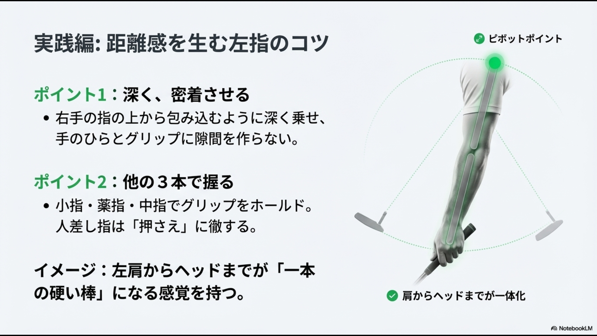 左手人差し指の実践コツ:腕とパターの一体化