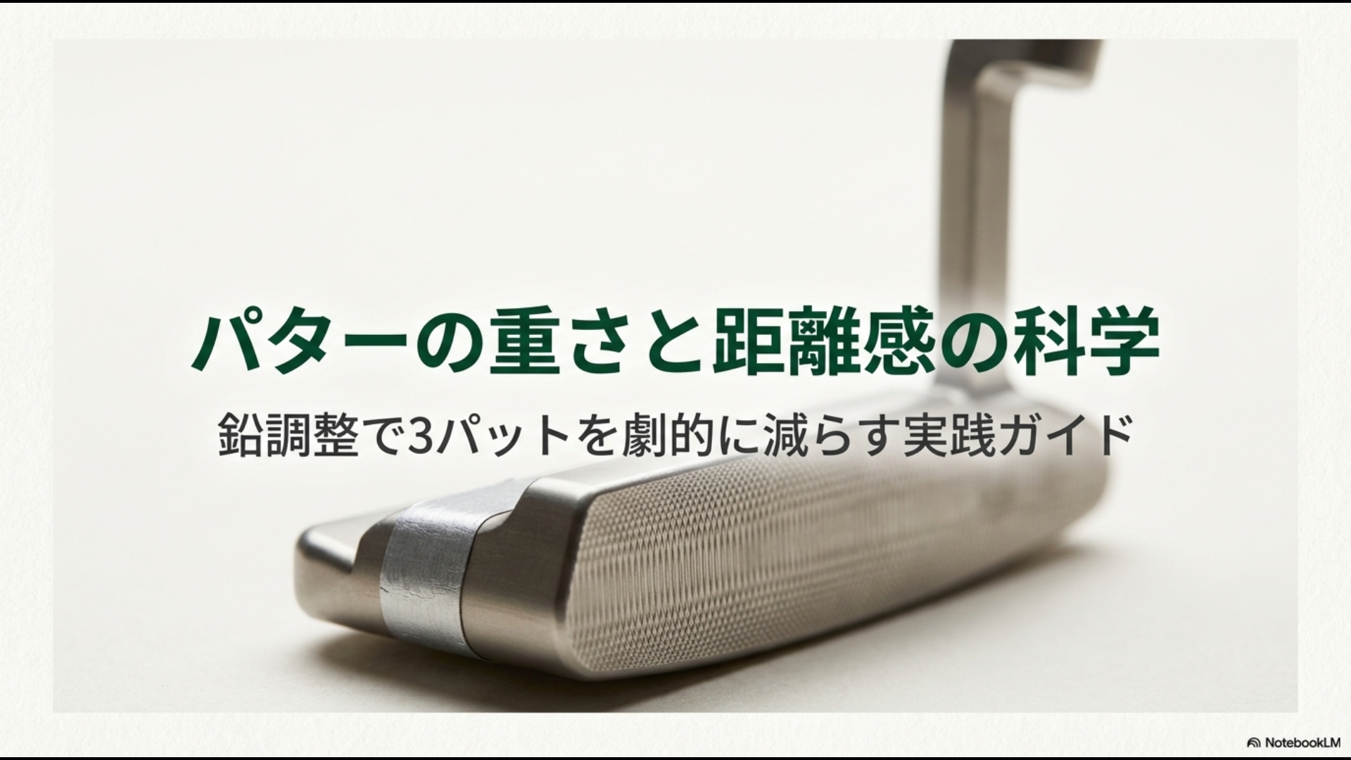 パターの重量が距離感やストロークの安定性に及ぼす物理学的・バイオメカニクス的な背景をまとめた導入スライド