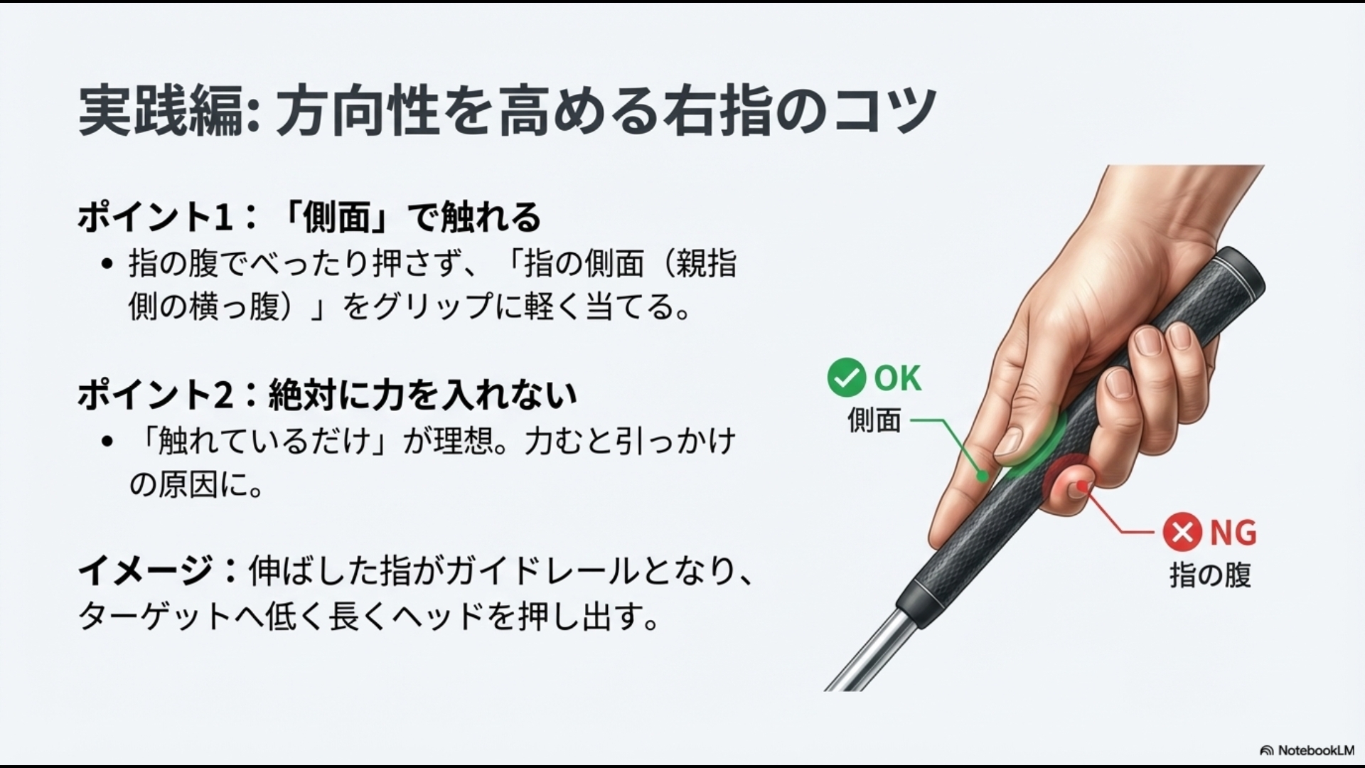 右手人差し指の正しい添え方:側面と指の腹の違い