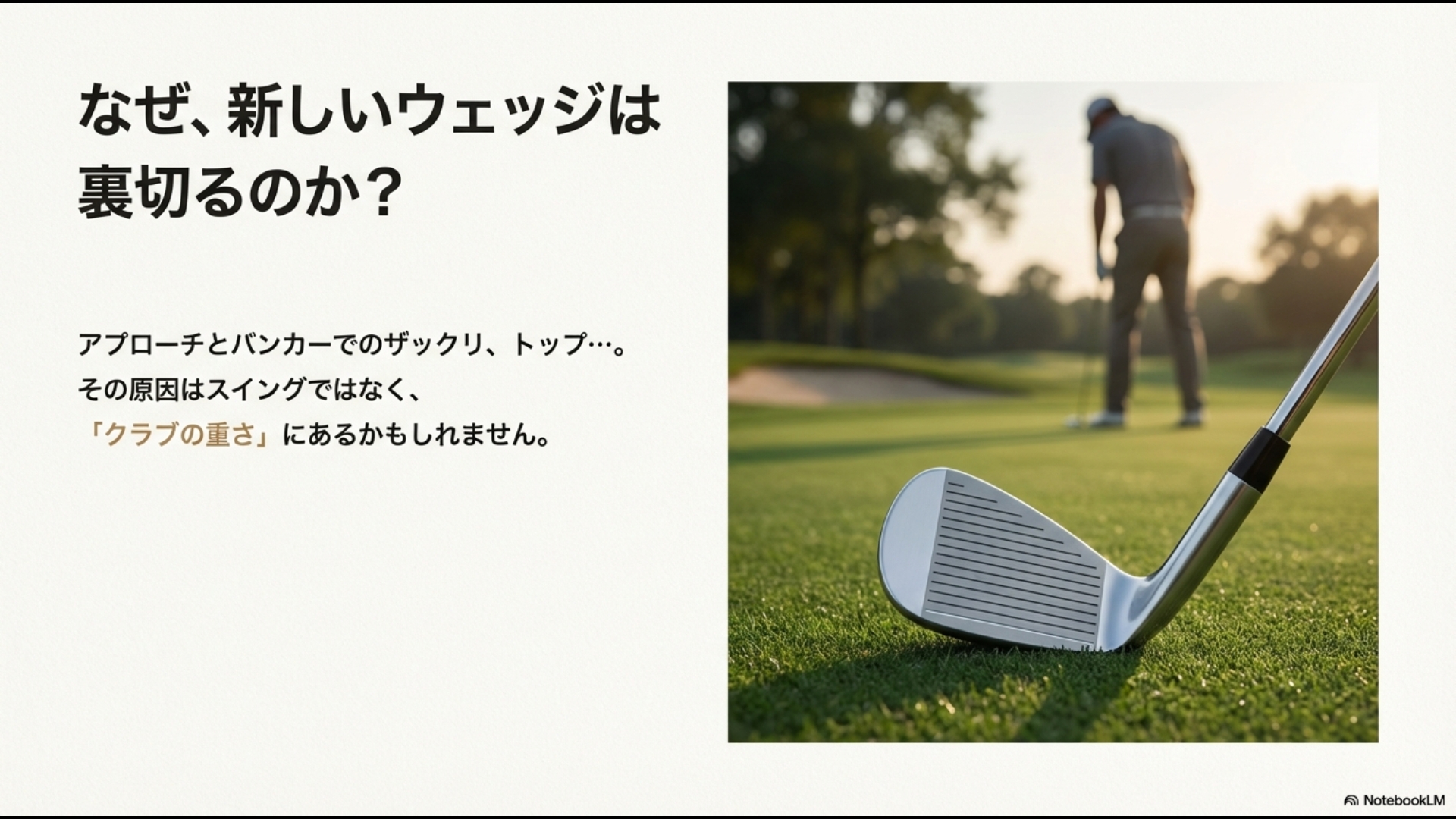 ウェッジのアプローチやバンカーでザックリ・トップする原因がクラブの重さにあることを示す図解