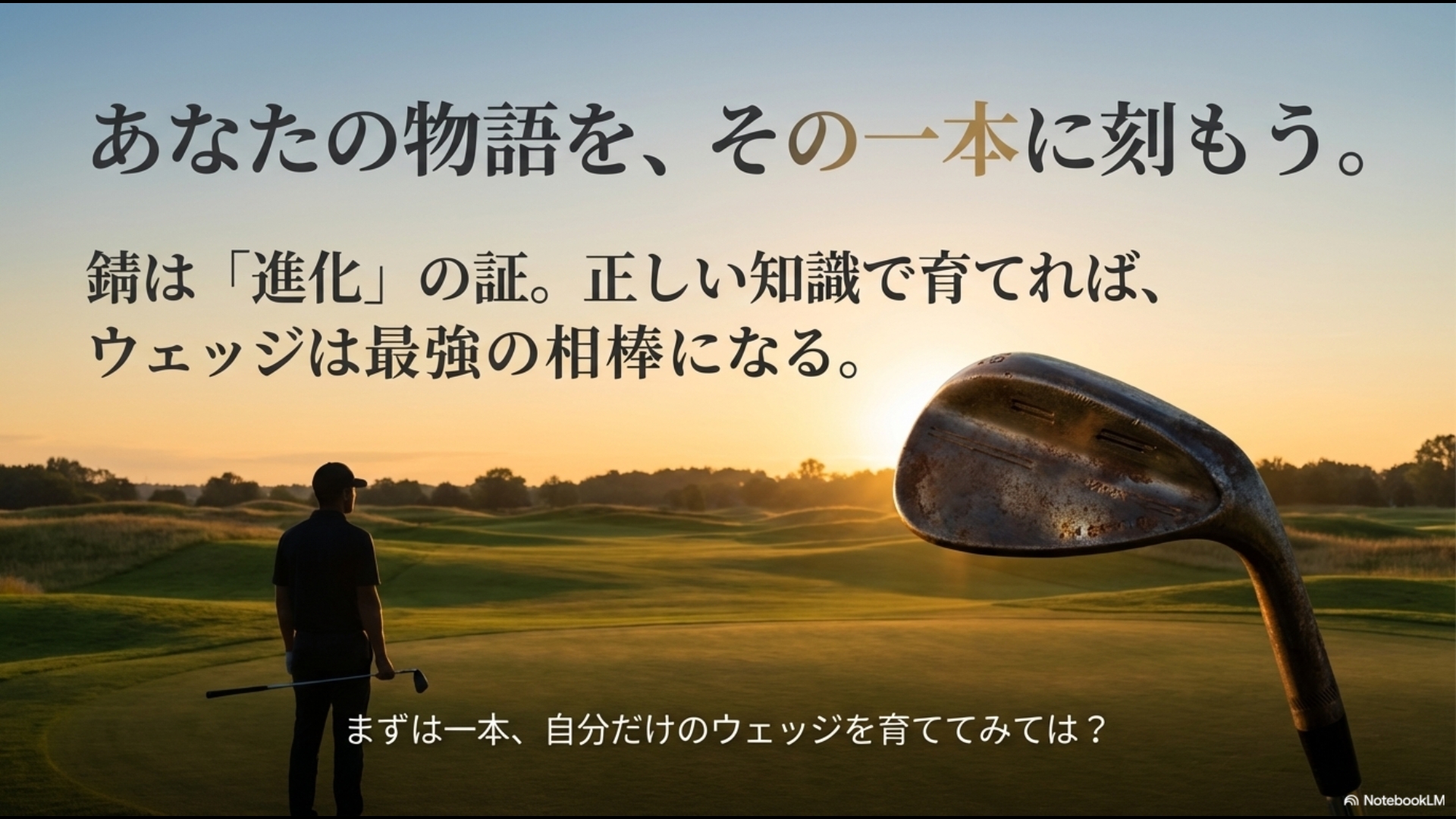 正しい知識でウェッジを育てることで、自分だけの最強の相棒になることを伝えるまとめのスライド