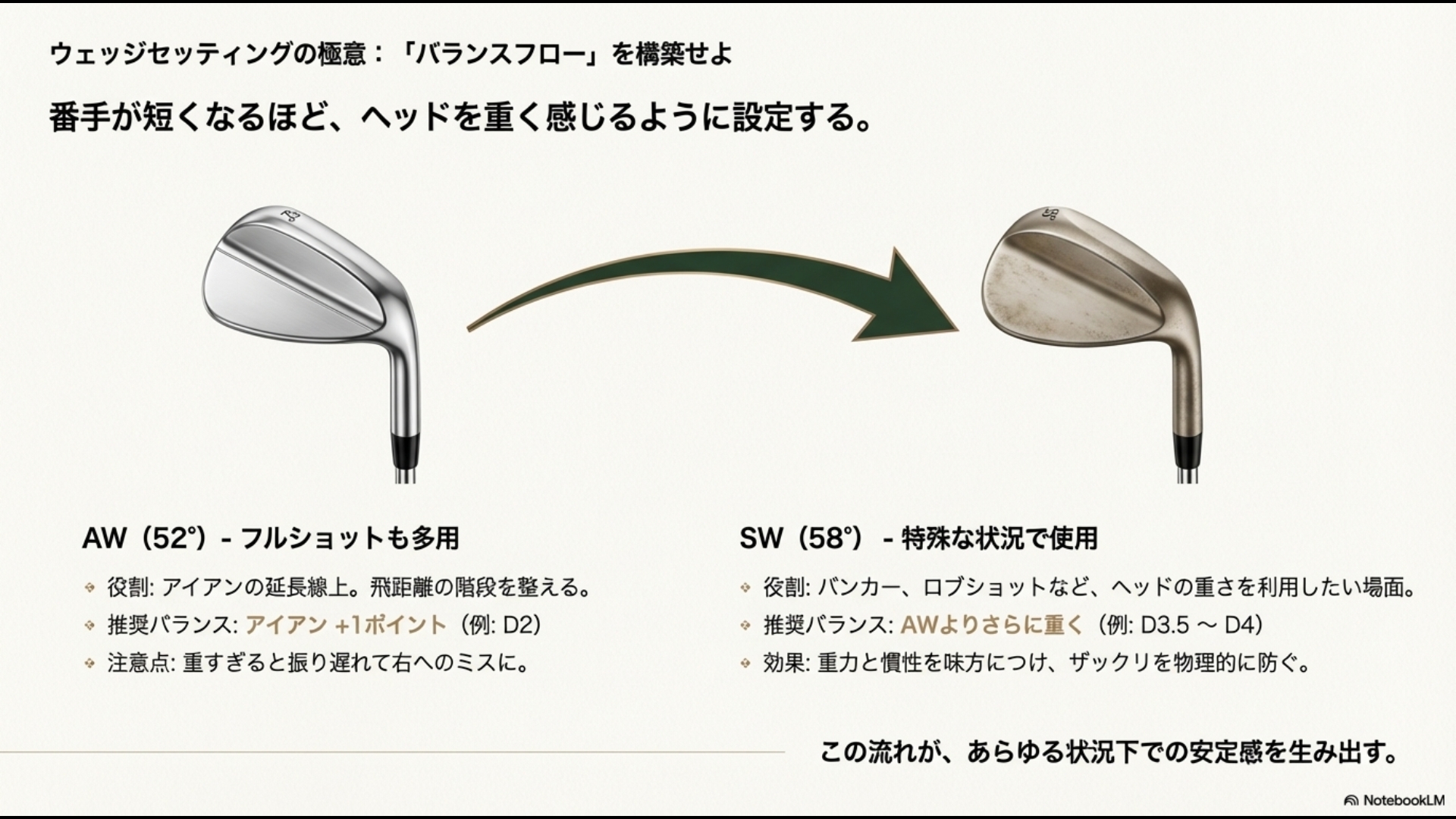 AWからSWにかけて徐々にバランスを重くしていくバランスフローの推奨設定と効果
