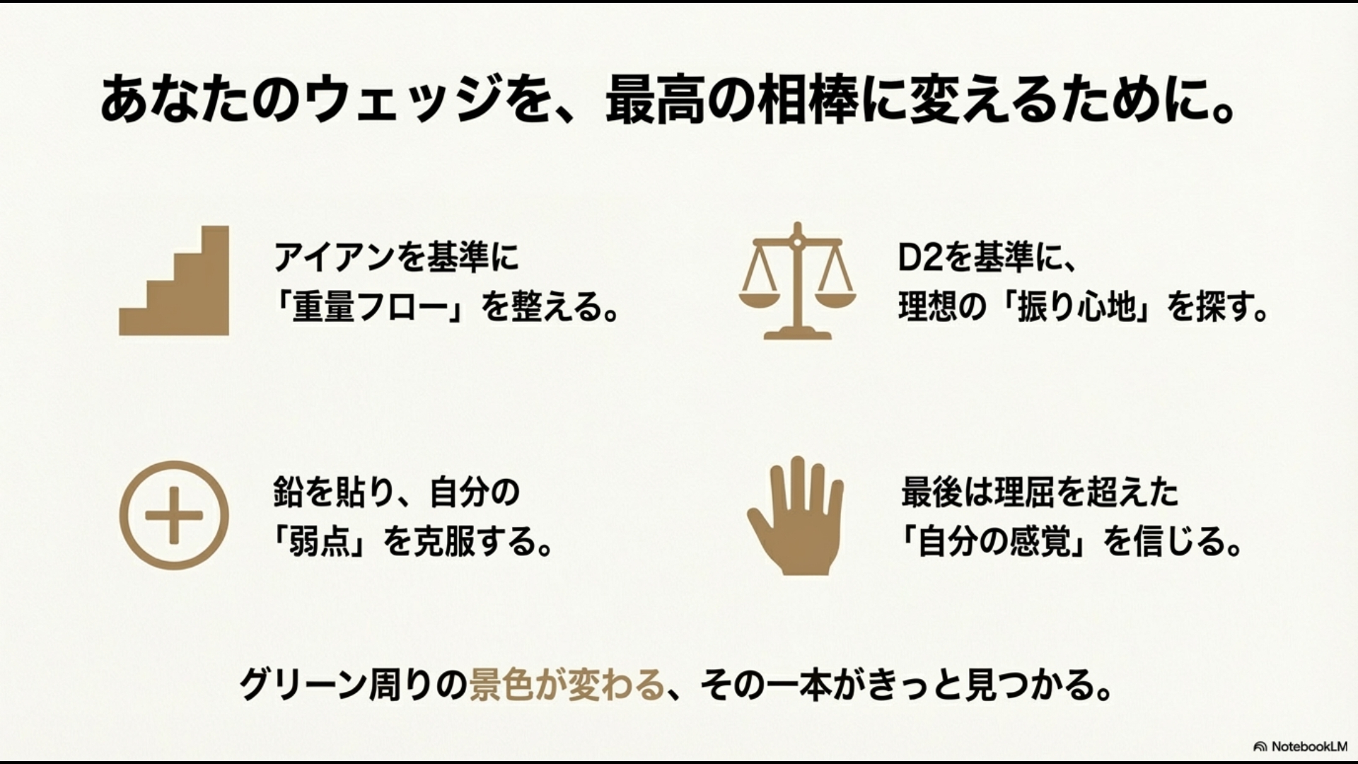 重量フロー・バランス・鉛・感覚の4項目で最高のウェッジに仕上げるセッティングの総括