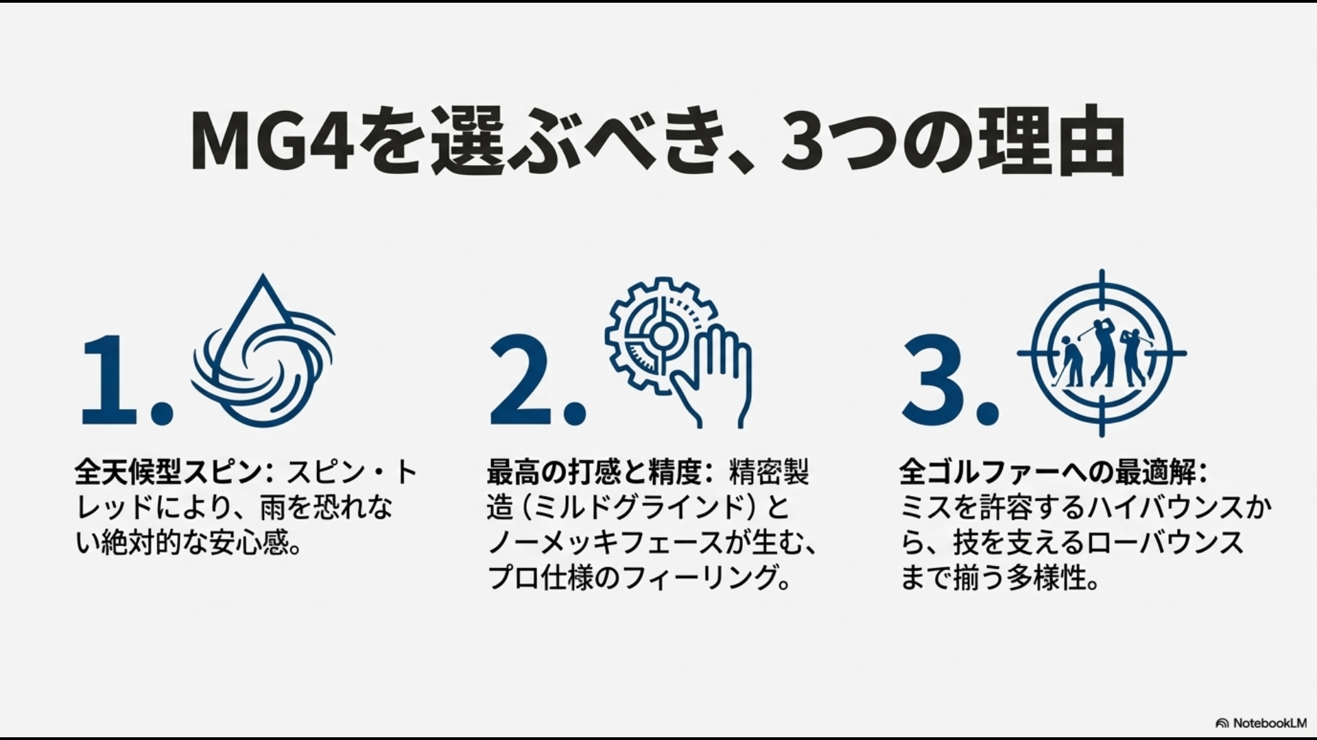 全天候型スピン、最高の打感と精度、全ゴルファーへの最適解という3つのメリットまとめ