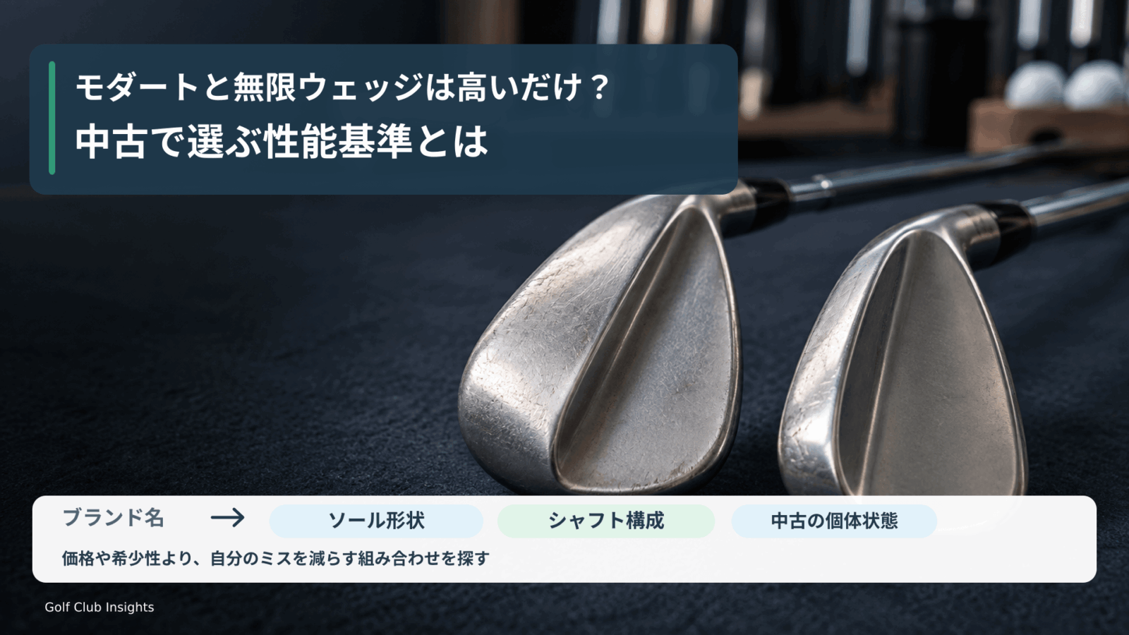 中古ウェッジのソール形状と重さを比べ、モダートと無限系をブランド名より適合で選ぶ記事の表紙