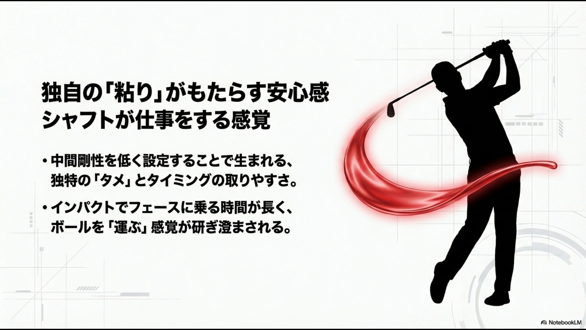 N.S.PRO MODUS3 TOUR 120の中間剛性が低い設計による、独特のタメとインパクトでのフェースに乗る感覚の解説。