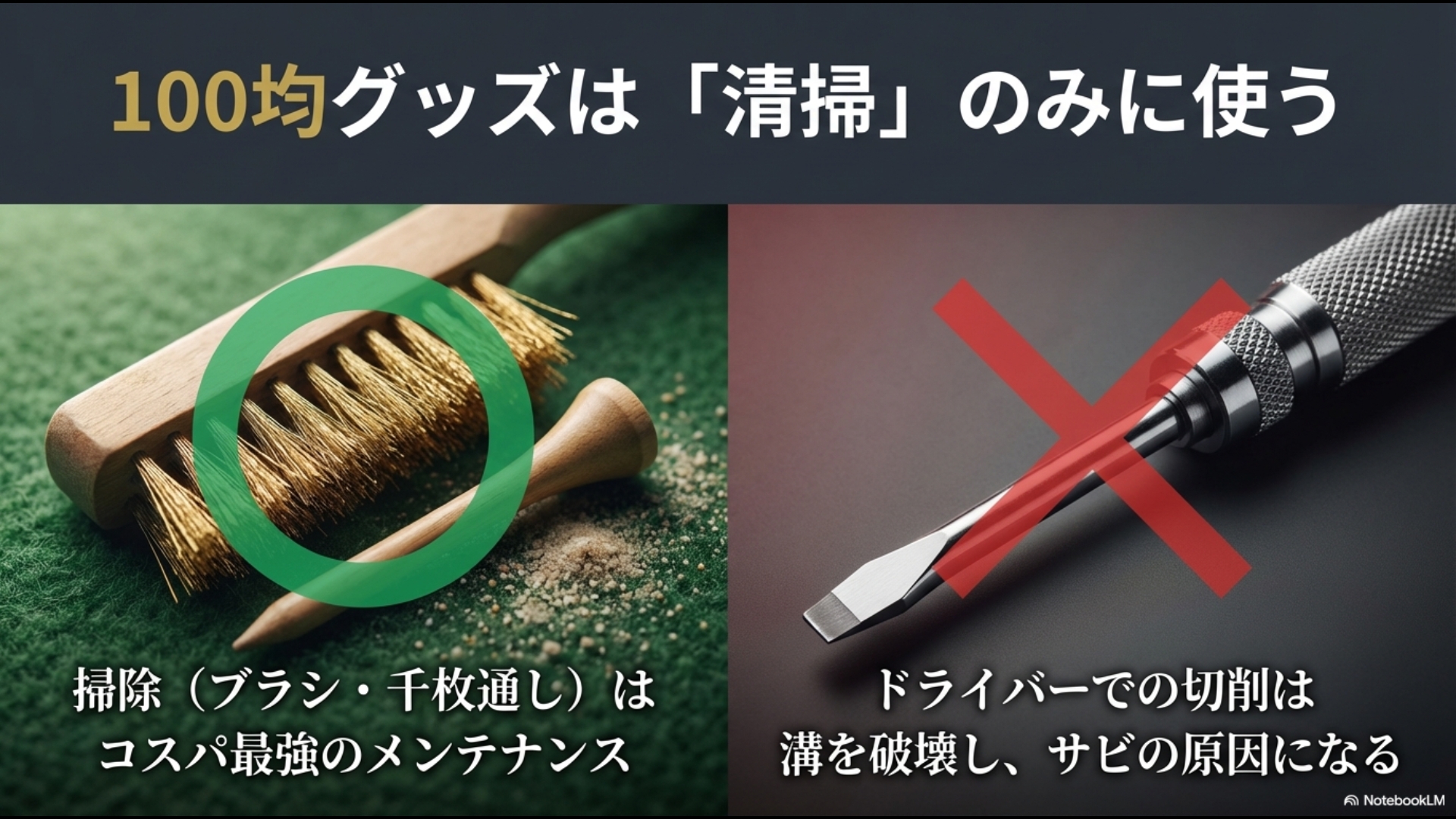 100均の道具は掃除用として使い、溝削りには使わないことへの警告