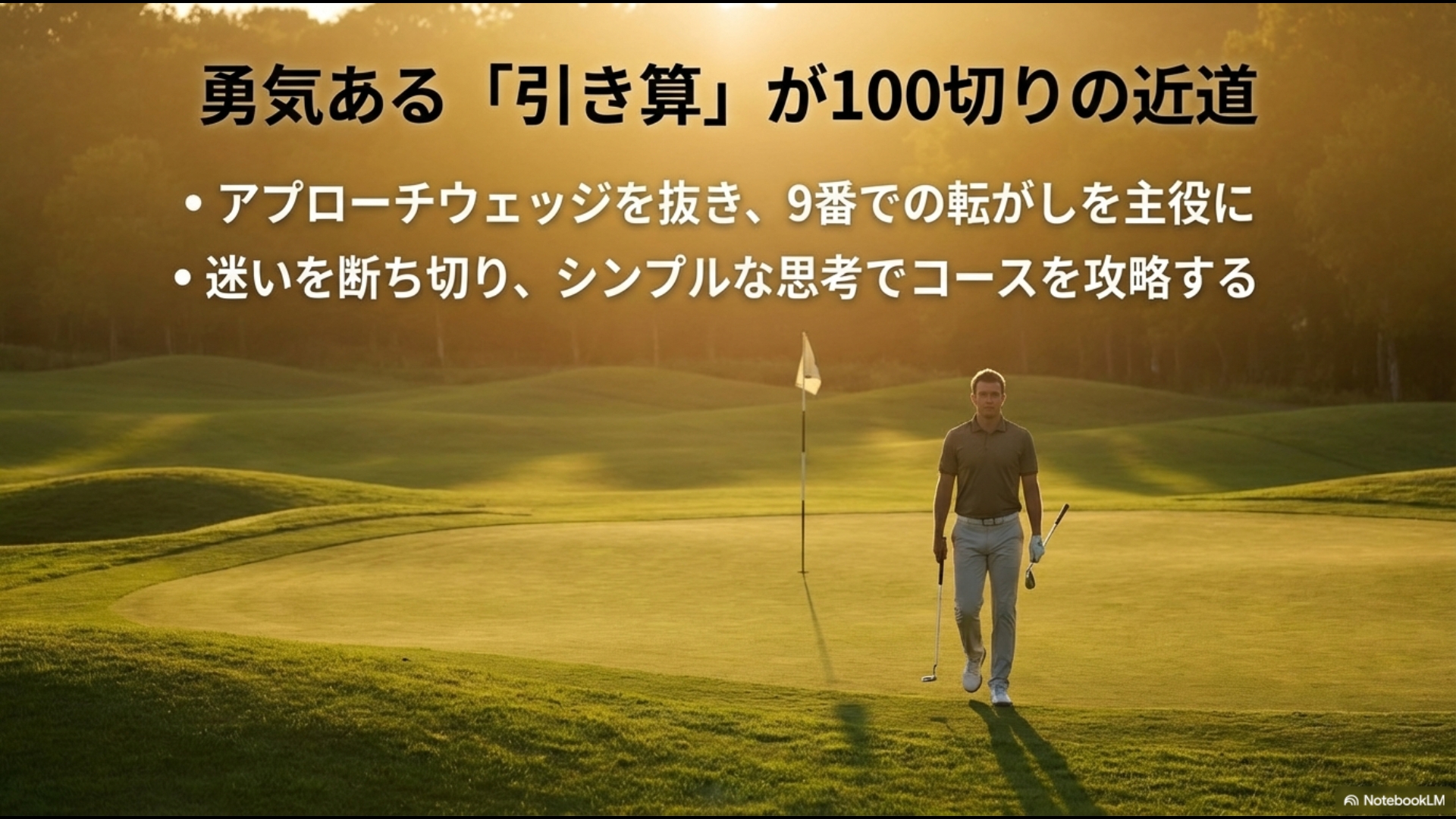 アプローチウェッジを抜きシンプルな思考でコースを攻略する「引き算のゴルフ」の結論スライド