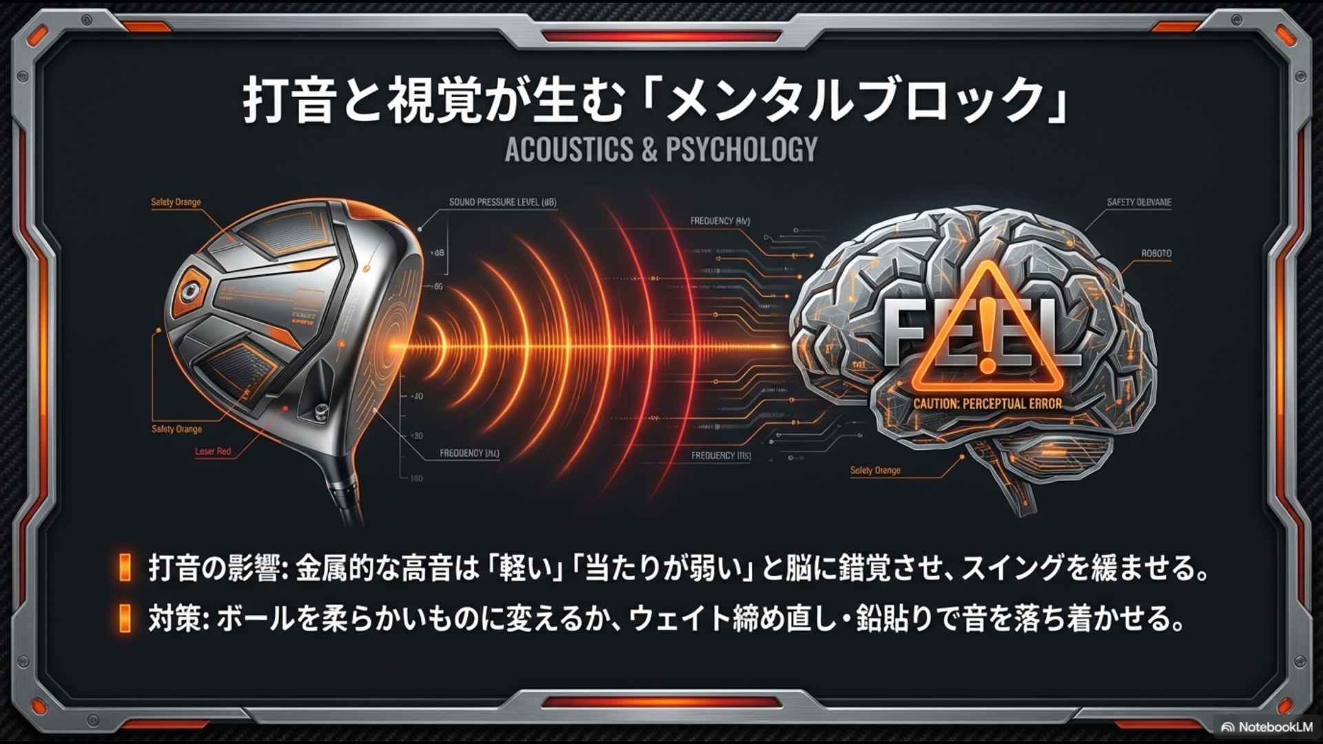 金属的な高い打音が「当たりが弱い」と脳に錯覚させてスイングを緩ませるメカニズムと、その心理的バイアスを解消する対策案