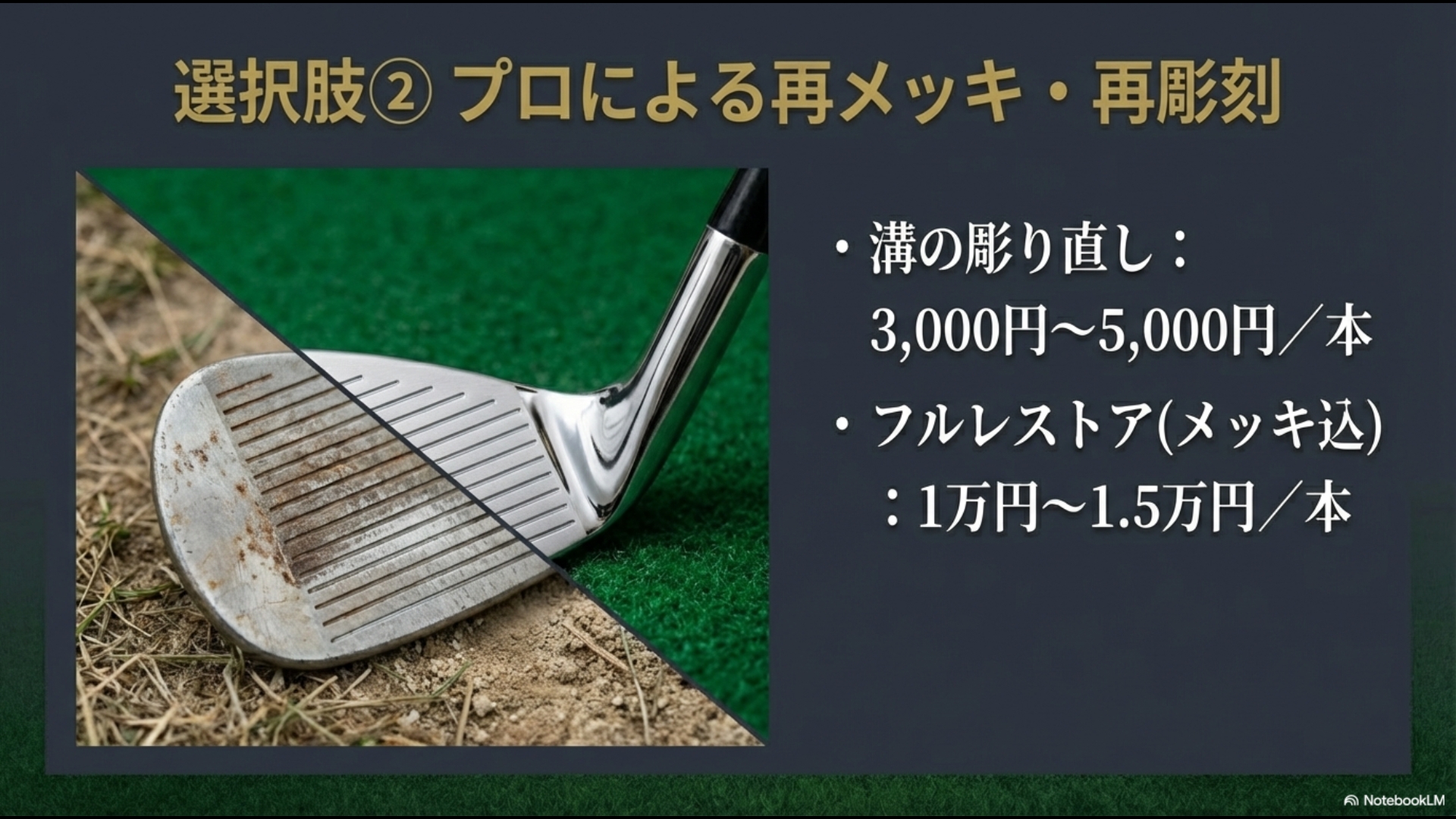 プロによるウェッジの溝彫り直しと再メッキの料金相場表