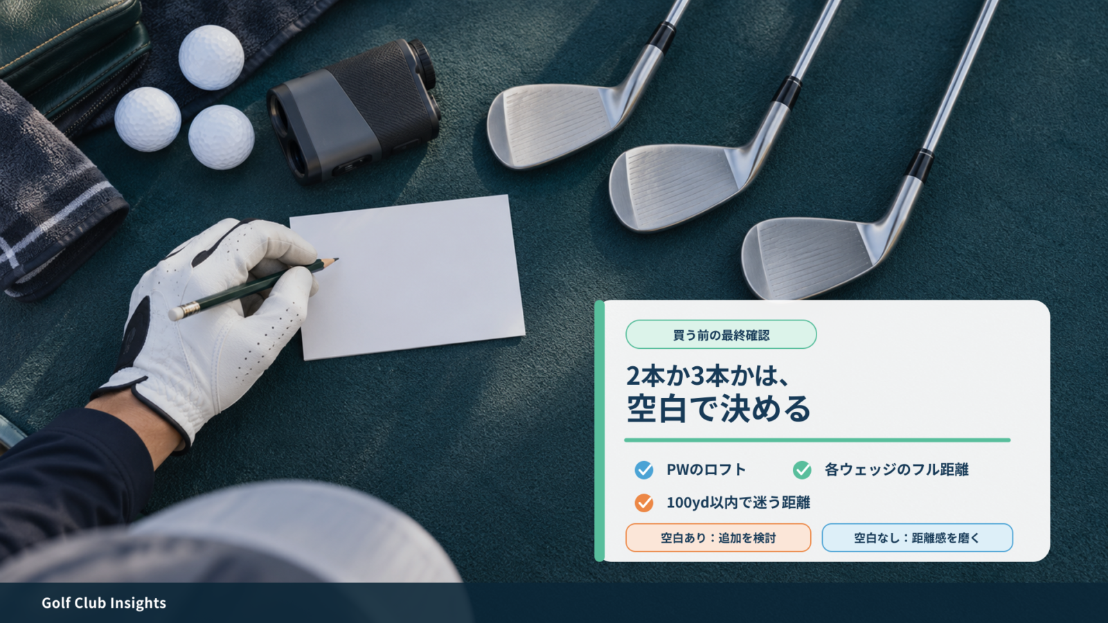PWロフト、フルショット距離、迷う残り距離からウェッジ本数を決めるまとめ