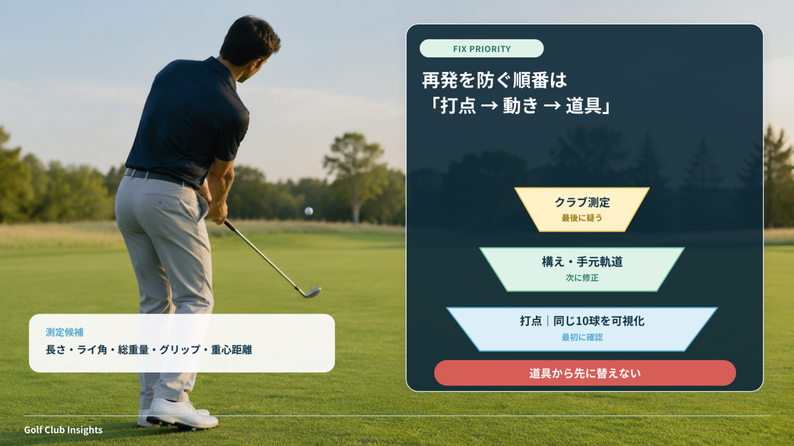 打点、構えと手元軌道、クラブ測定の順でシャンクを直すまとめ