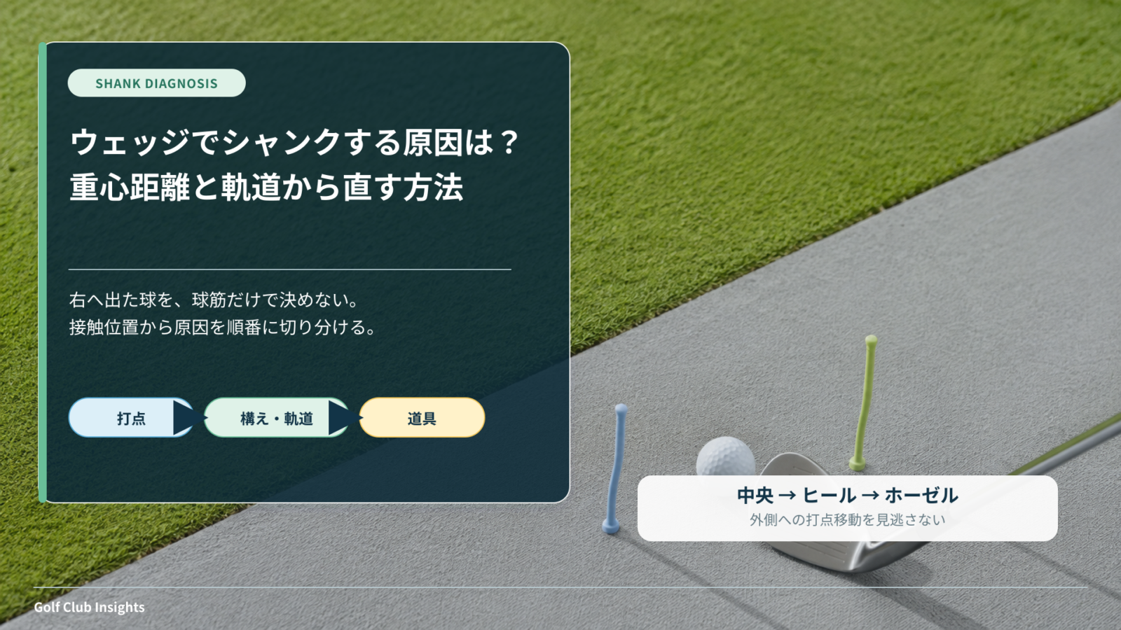 ウェッジでシャンクする原因をホーゼル接触と軌道から解説するアイキャッチ